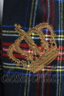 画像2: Jane Marple / クラウン刺繍チェックストール  ブラック H-25-09-12-065-JM-ZA-KB-ZH