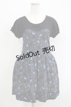 画像1: Candy Stripper / CATプリント切替ワンピース  黒 H-25-09-12-015-PU-OP-KB-ZH