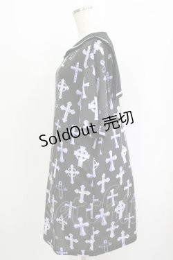 画像2: LISTEN FLAVOR / クロス総柄セーラーワンピース  黒 H-25-09-12-017-PU-OP-KB-ZH