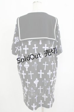 画像3: LISTEN FLAVOR / クロス総柄セーラーワンピース  黒 H-25-09-12-017-PU-OP-KB-ZH