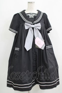 画像1: metamorphose / セーラーリボンタイシャツワンピース(ワッペン付) Free ブラック H-25-09-13-001-ME-OP-NS-ZH