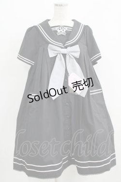 画像1: metamorphose / セーラーリボンタイシャツワンピース(ワッペン付) Free ブラック H-25-09-13-001-ME-OP-NS-ZH