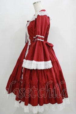画像2: metamorphose / 無地ラッセルレースつき姫袖ワンピース サイズ1 エンジ/オフ白 H-25-09-13-004-ME-OP-NS-ZH