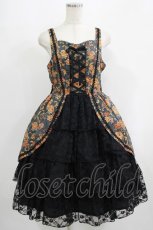 画像1: metamorphose / ゴブラン風くまちゃんレースアップフリルジャンパースカート サイズ1 ブラック H-25-09-13-005-ME-OP-NS-ZH (1)