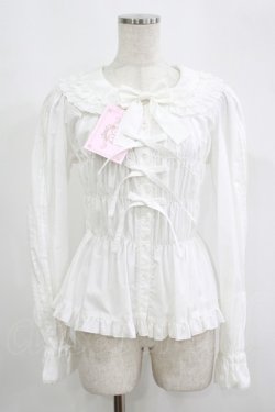 画像1: metamorphose / 丸襟シャーリング長袖ブラウス サイズ1 オフ H-25-09-13-045-ME-BL-NS-ZH