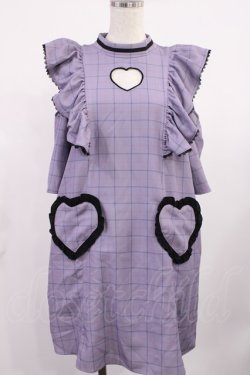 画像1: DearMyLove / ハートあきチェックワンピース LL パープル H-25-09-14-1014-EL-OP-NS-ZH