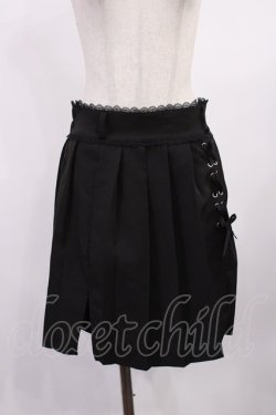 画像1: DearMyLove / レースアップスリットプリーツスカパン L ブラック H-25-09-14-1017-EL-SK-NS-ZH