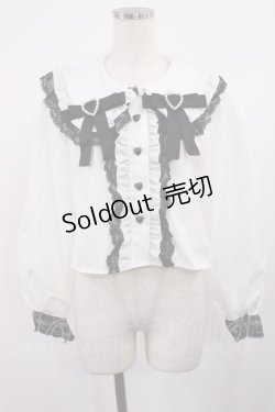 画像1: 月雁自制(海外ロリータブランド) / パールハートリボンブラウス M オフ/ブラック H-25-09-14-1020-LO-BL-NS-ZH