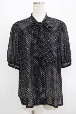画像1: F&A / ボウタイギャザーブラウス Free BLACK×WH H-25-09-14-022-LO-BL-NS-ZH