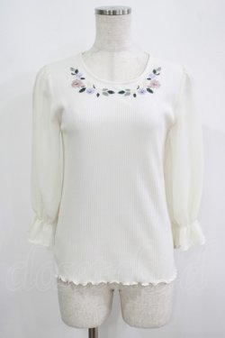 画像1: axes femme / シフォンスリーブ花刺繍カットソー M 生成 H-25-09-14-029-AX-TO-NS-ZH