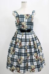 Emily Temple cute / Teddy Bear Tartanノースリーブワンピース  オフ白 H-25-09-16-003-ET-OP-KB-ZH