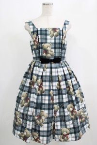 Emily Temple cute / Teddy Bear Tartanノースリーブワンピース  オフ白 H-25-09-16-003-ET-OP-KB-ZH