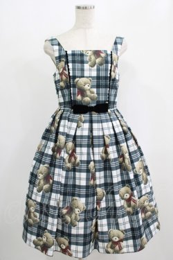 画像1: Emily Temple cute / Teddy Bear Tartanノースリーブワンピース  オフ白 H-25-09-16-003-ET-OP-KB-ZH