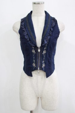画像1: Ozz oneste / 薔薇刺繍ZIPベスト  ネイビー H-25-09-16-040-OO-TO-KB-ZH