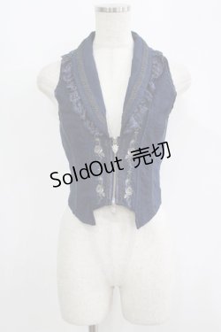 画像1: Ozz oneste / 薔薇刺繍ZIPベスト  ネイビー H-25-09-16-040-OO-TO-KB-ZH