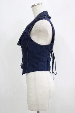 画像2: Ozz oneste / 薔薇刺繍ZIPベスト  ネイビー H-25-09-16-040-OO-TO-KB-ZH