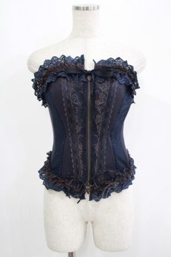 画像1: Ozz oneste / 歯車薔薇刺繍オーバーバストコルセット  ネイビー H-25-09-16-044-OO-TO-KB-ZH