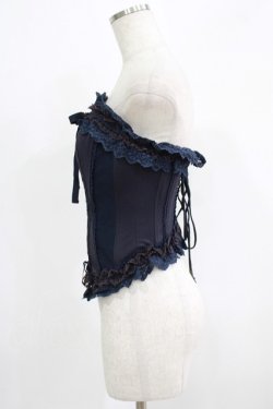 画像2: Ozz oneste / 歯車薔薇刺繍オーバーバストコルセット  ネイビー H-25-09-16-044-OO-TO-KB-ZH