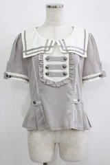 Ozz oneste / ナポレオンデザインセーラー襟半袖ブラウス  グレー H-25-09-16-051-OO-BL-KB-ZH