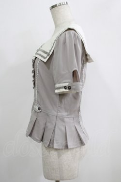 画像2: Ozz oneste / ナポレオンデザインセーラー襟半袖ブラウス  グレー H-25-09-16-051-OO-BL-KB-ZH
