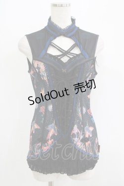 画像1: Ozz oneste / 和チャイナノースリーブトップス  黒 H-25-09-16-062-OO-TO-KB-ZH