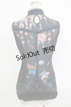 画像3: Ozz oneste / 和チャイナノースリーブトップス  黒 H-25-09-16-062-OO-TO-KB-ZH