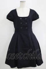 Jane Marple / ダブルボタンウールワンピース M ネイビーストライプ H-25-09-16-006-JM-OP-KB-ZH