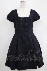 Jane Marple / ダブルボタンウールワンピース M ネイビーストライプ H-25-09-16-006-JM-OP-KB-ZH