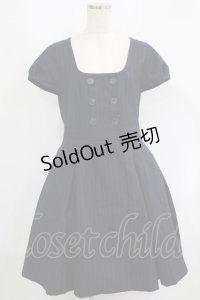 Jane Marple / ダブルボタンウールワンピース M ネイビーストライプ H-25-09-16-006-JM-OP-KB-ZH