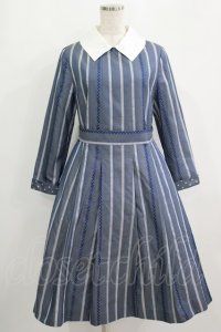 Jane Marple / Ribbon stripe jacquardのパプリックドレス  ブルーグレー H-25-09-16-010-JM-OP-KB-ZH