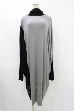 画像1: NieR Clothing / 配色ハイネックワンピース  黒×グレー H-25-09-17-1034-PU-OP-KB-ZH