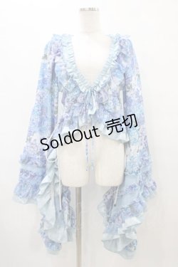 画像1: Qutie Frash / 着物フリルショートカーデ  ブルー H-25-09-17-1019-QU-TO-KB-ZH