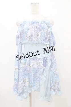 画像1: Qutie Frash / 和柄オフショルチュニック  ブルー H-25-09-17-1020-QU-TO-KB-ZH