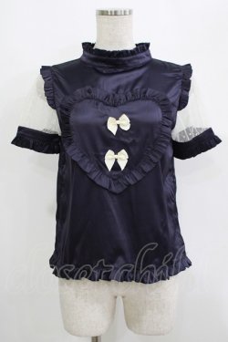 画像1: Ank Rouge / ドットチュールハートサテンブラウス M ネイビー H-25-09-18-037-CA-BL-NS-ZH