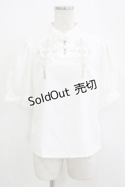 画像1: Amavel / Oriental Arabesqueマオカラー五分袖ブラウス Free オフ H-25-09-18-042-CA-BL-NS-ZH