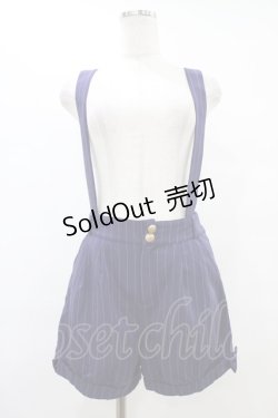 画像1: Amavel / サイドリボン付ストライプ柄サスペンダーショートパンツ Free ネイビー H-25-09-18-1045-CA-PA-NS-ZH