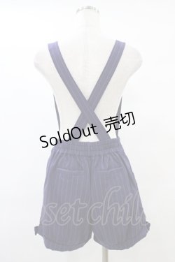 画像2: Amavel / サイドリボン付ストライプ柄サスペンダーショートパンツ Free ネイビー H-25-09-18-1045-CA-PA-NS-ZH
