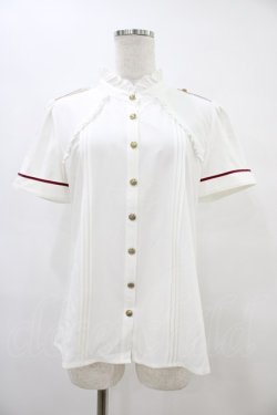 画像1: Amavel / 刺繍入りリボンブローチ&肩章付スタンドブラウス Free オフ H-25-09-18-1050-CA-BL-NS-ZH