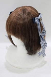 Amavel / ハートチャーム付チェックリボンバレッタ  ネイビー H-25-09-18-069-CA-AC-NS-ZH