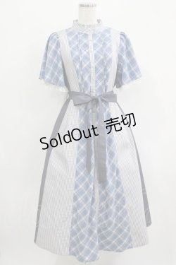画像1: axes femme / チェック切替パッチワークワンピース Free サックス H-25-09-18-009-AX-OP-NS-ZH