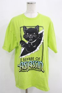 LISTEN FLAVOR / アサシンキャットビッグTシャツ  ライム H-25-09-19-043-PU-TO-KB-ZT490