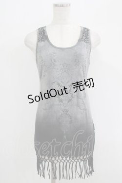 画像1: Ozz Croce / プリント刺繍フリンジタンク  グレー H-25-09-19-045-OO-TO-KB-ZH
