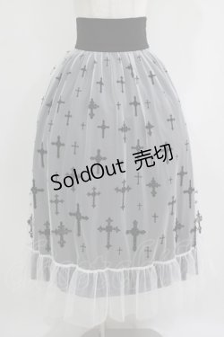画像1: Moi-meme-Moitie / 十字架フロッキーハイウエストスカート 9号 ホワイト×ブラック H-25-09-19-005-MO-SK-KB-ZH