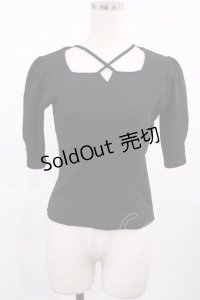 EATME / クロスネックパフスリーブTOP Free ブラック H-25-09-19-1028-LO-TO-NS-ZH