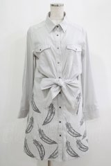 Rozen Kavalier / 羽根プリントストライプシャツワンピース  白 H-25-09-19-023-OO-OP-KB-ZH