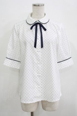 画像1: Fi.n.t / タイ付き5分袖ドットブラウス Free OFF×NAVY H-25-09-21-039-CA-BL-NS-ZH