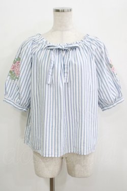 画像1: F&A / ストライプバラ刺繍ブラウス Free OFF/BLUE H-25-09-21-054-LO-BL-NS-ZH