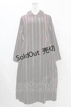 画像1: Jane Marple Dans Le Salon / レジメンタルストライプフリルカラーワンピース M ブラウン H-25-09-21-1028-JM-OP-KB-ZH