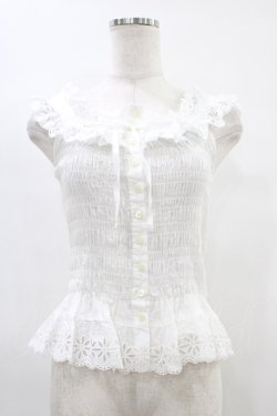 画像1: Jane Marple / カットワークレースのシャーリングビスチェキャミ M 白 H-25-09-21-1040-JM-TO-KB-ZH