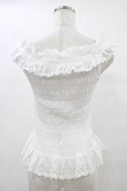 画像2: Jane Marple / カットワークレースのシャーリングビスチェキャミ M 白 H-25-09-21-1040-JM-TO-KB-ZH